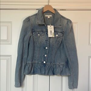 Chelsea & Violet Distressed Denim Peplum Hem Jacket